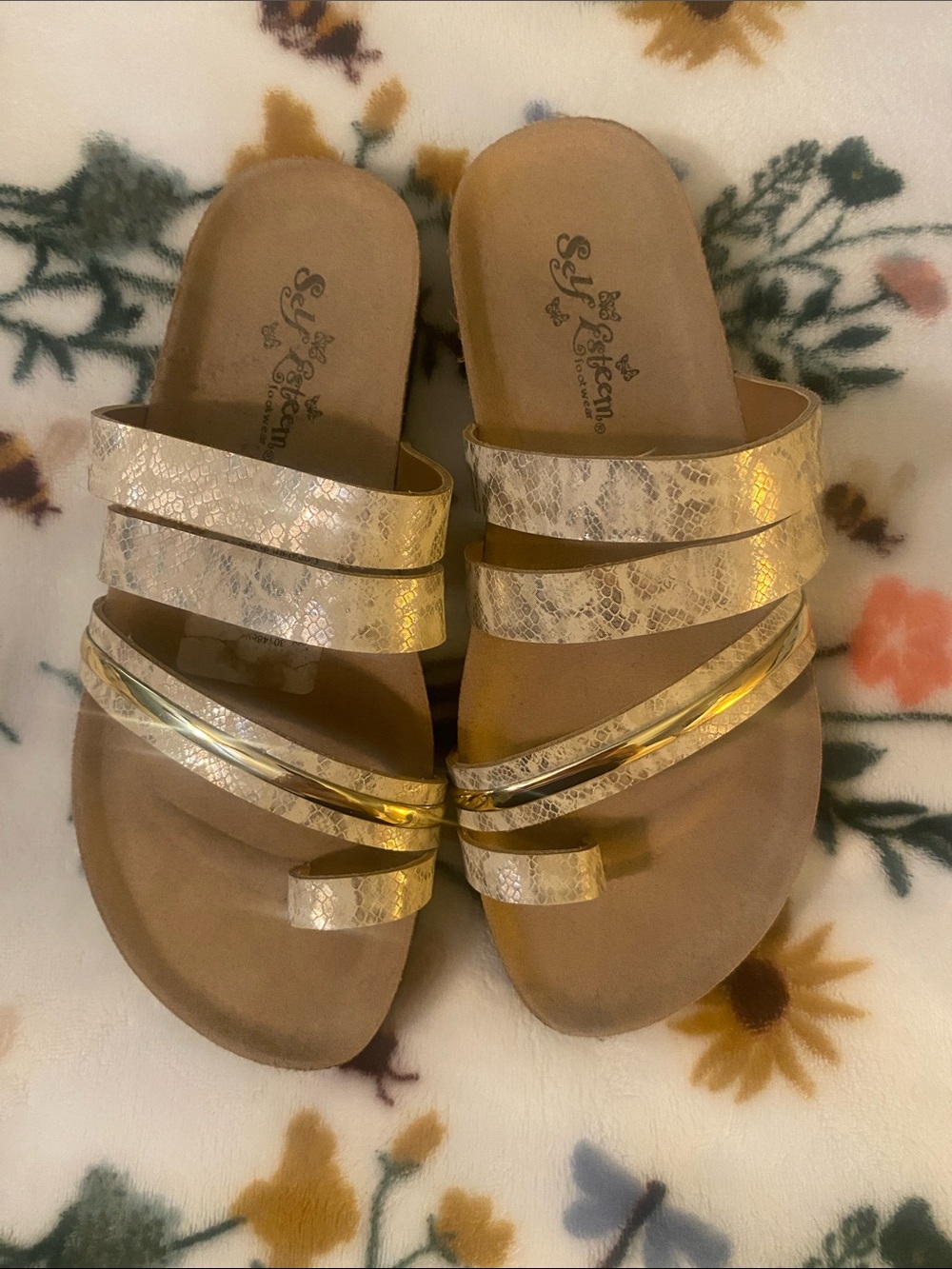 Gold Snakeskin Slide Sandals